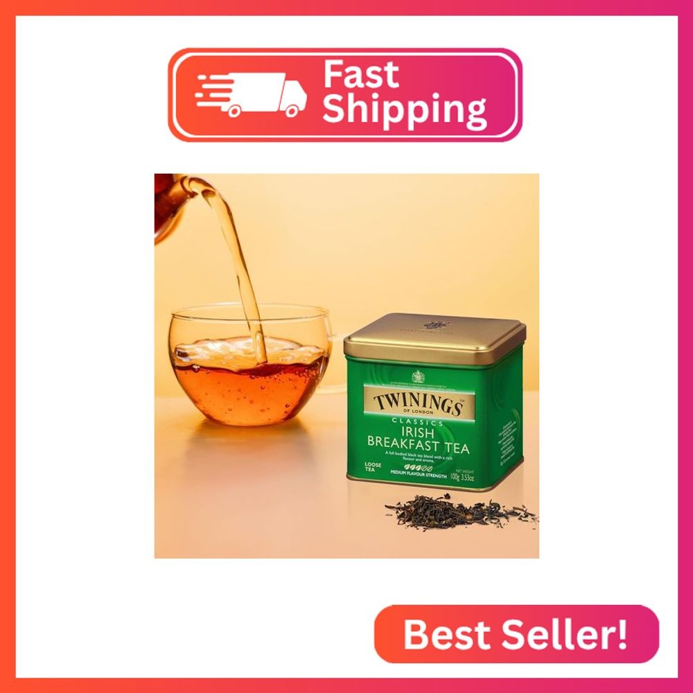 Twinings Irish Breakfast Loose Tea, 3.53 Ounce Tin (Pack of 1), Smooth, Flavourf