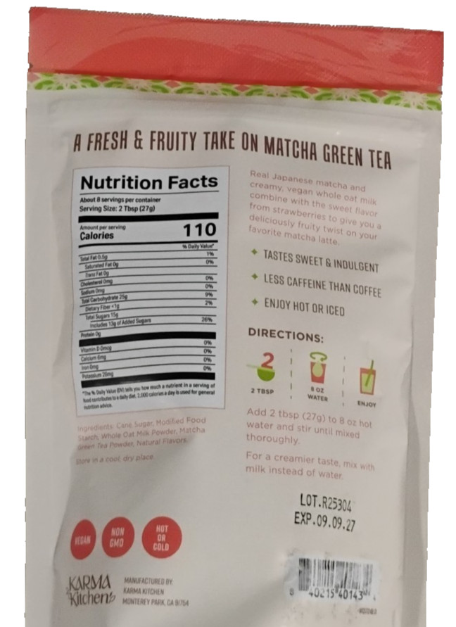 Karma Kitchen Japanese Barista-Style Strawberry Matcha Latte Oat Milk 7.5 oz New
