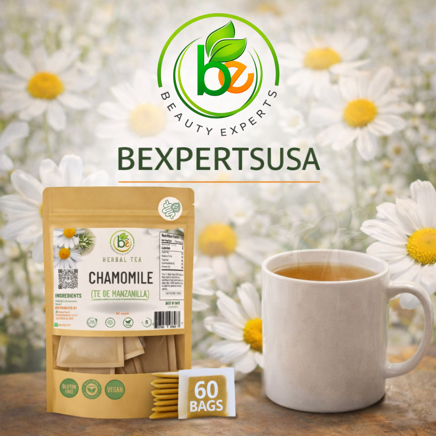 Manzanilla Té (ChamomileTea)–60 Tea Bags–100% Natural Infusion-by BEXPERTSUSA