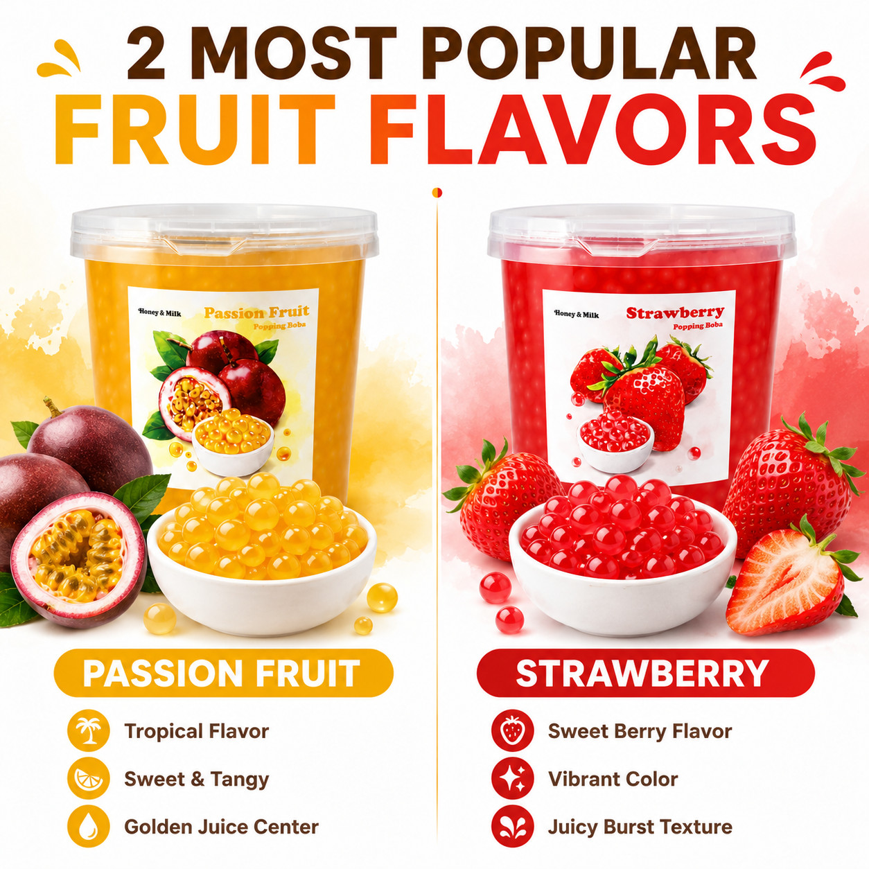 Honey&Milk Popping Boba 4 Pack 3.2KG Passion Fruit Strawberry Bubble Tea Taiwan