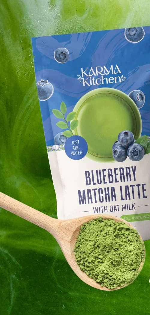 Karma Kitchen Japanese Barista-Style Blueberry Matcha Latte w/ Whole Oat Milk