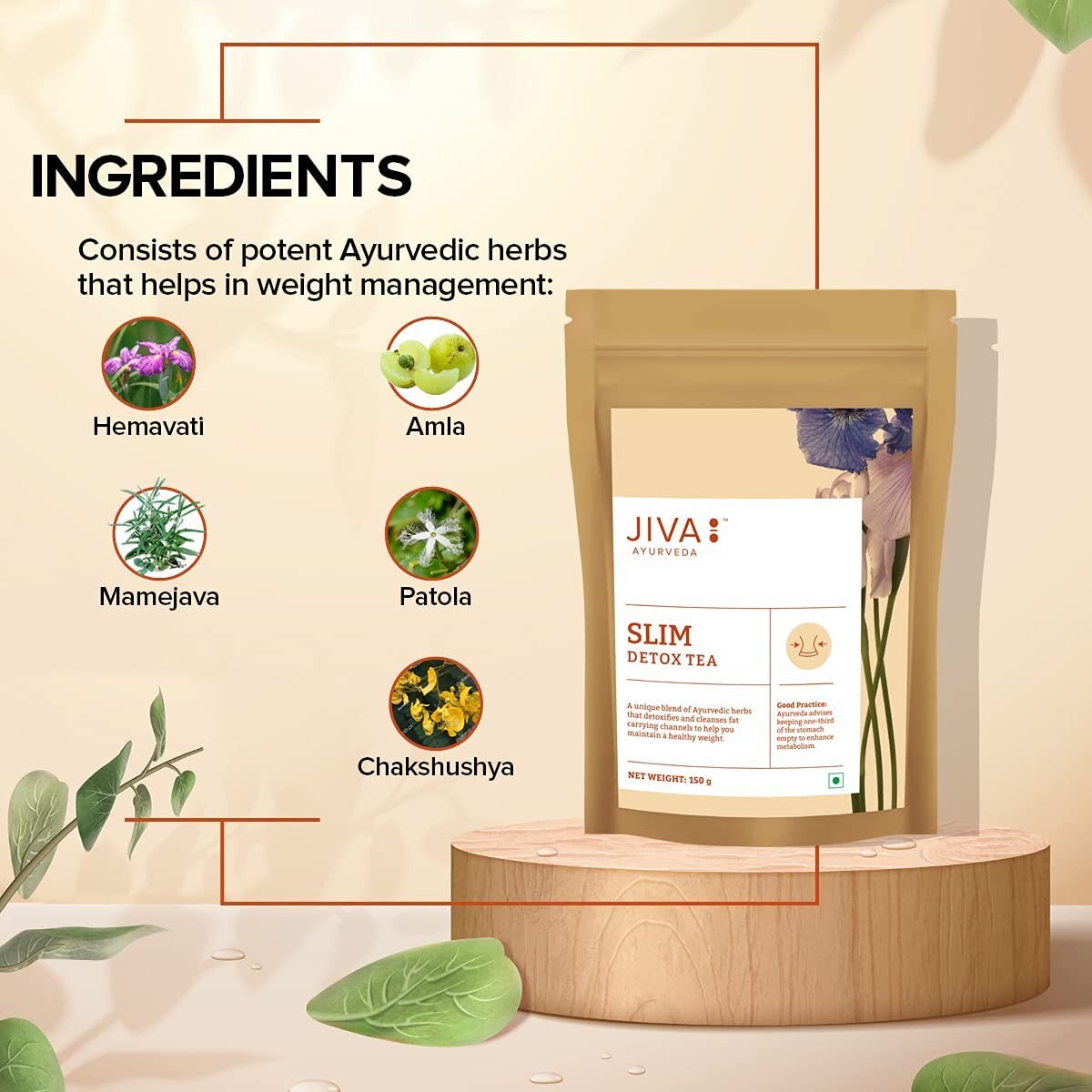 Jiva Ayurveda Slim Tea | Green Tea with Herbs 150 gm, (Pack of 1)