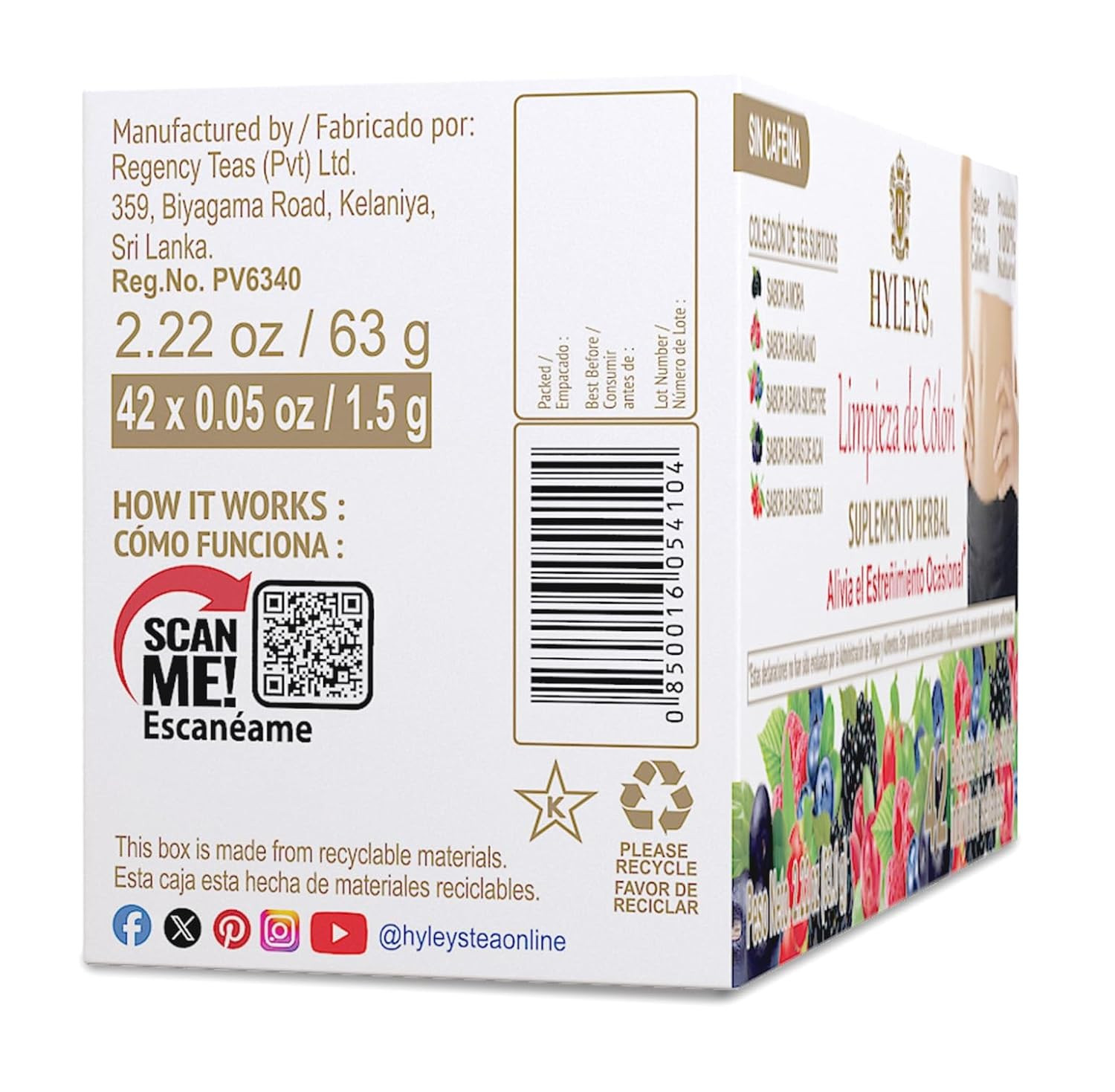Hyleys Colon Cleanse Tea Assorted Flavors – 42 Tea Bags (1 Pack)
