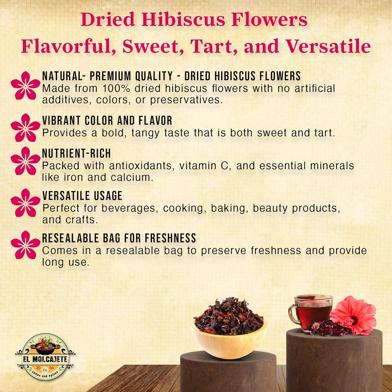 Hibiscus Flower Cut Sifted – Organic, Natural – Flor de De Jamaica –