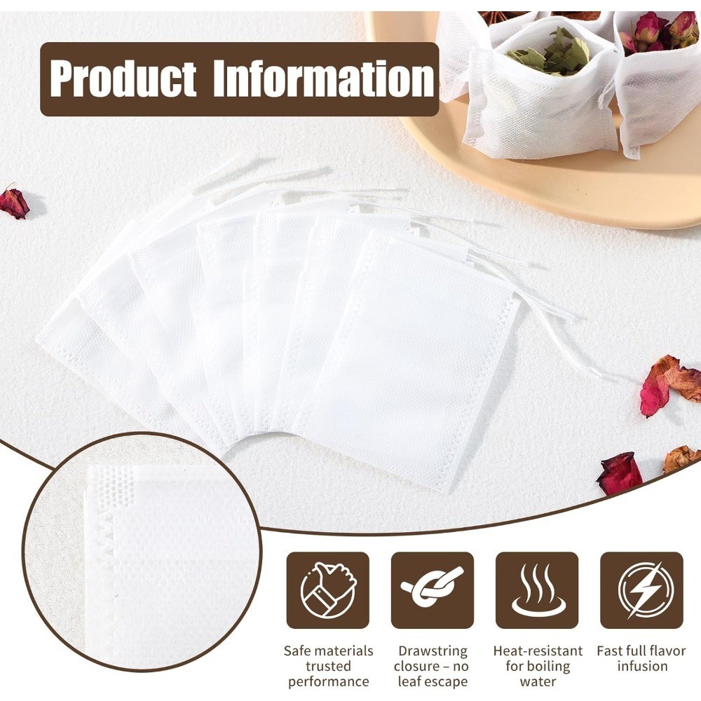 300 Count Empty Tea Bags with Drawstring, Fillable Sachets for Loose Leaf