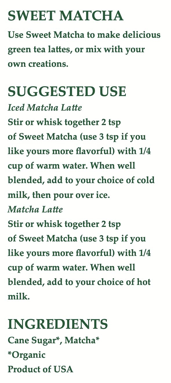 Sweet Matcha Green Tea Powder 1 Pound Organic Blend for Lattes and Iced Drinks