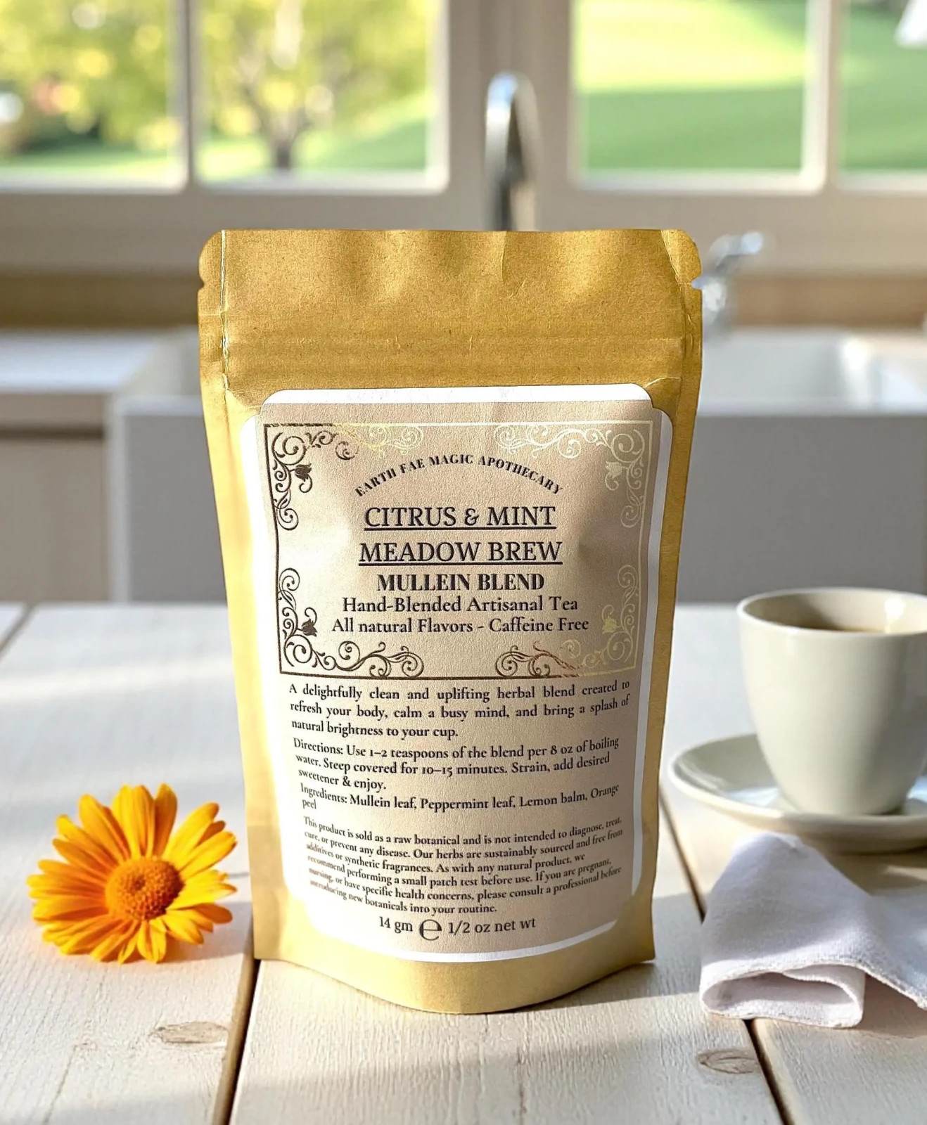 Citrus Mint Mullein Tea Blend Lemon Balm, Peppermint, Orange Peel Caffeine Free