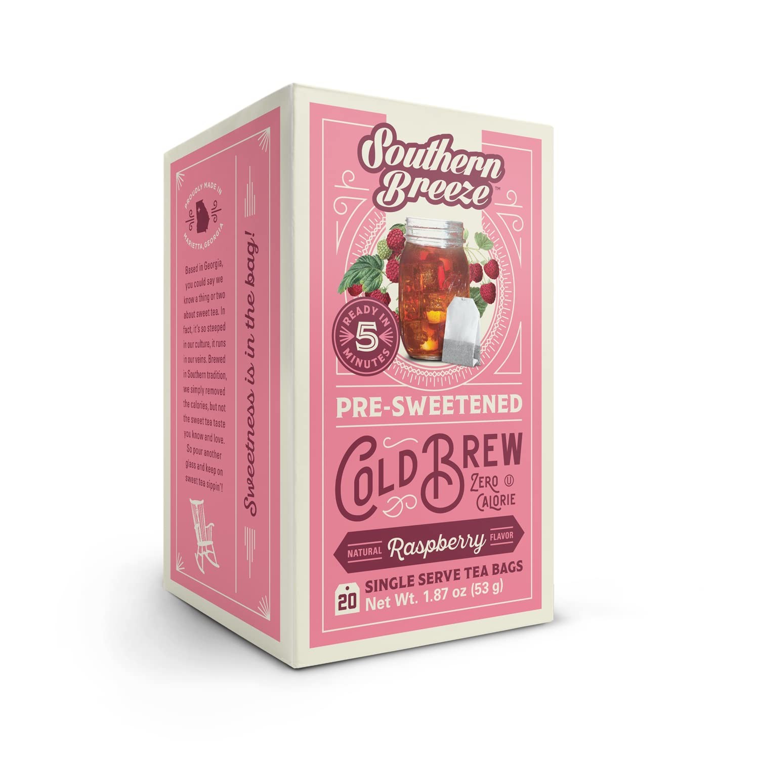 Southern Breeze Cold Brew Sweet Tea Zero Sugar Raspberry 20 Tea Bags