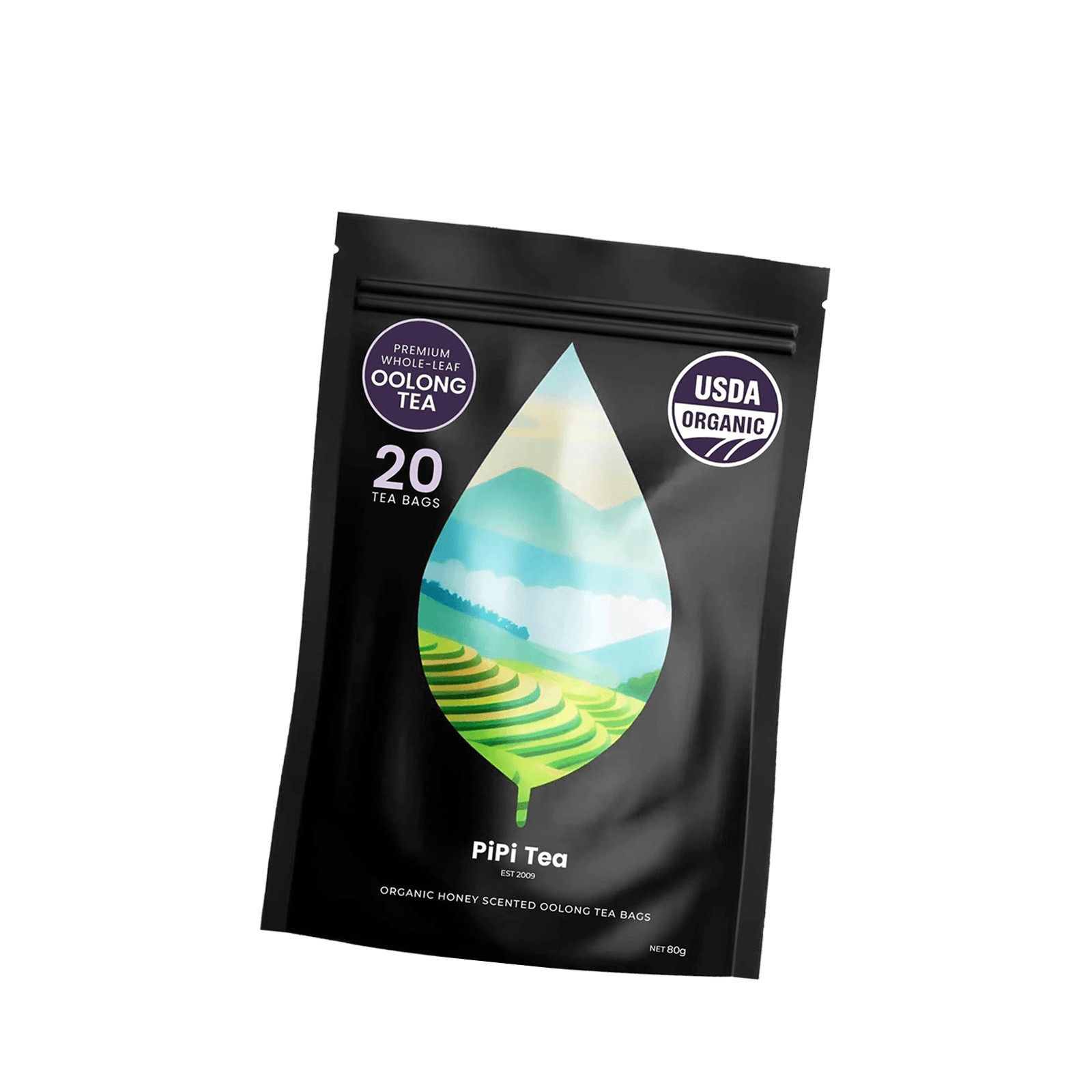 PiPi Tea Organic Oolong Tea Bags – Whole Leaf, 20 Bags (4g Each) – Cortisol &Ca1