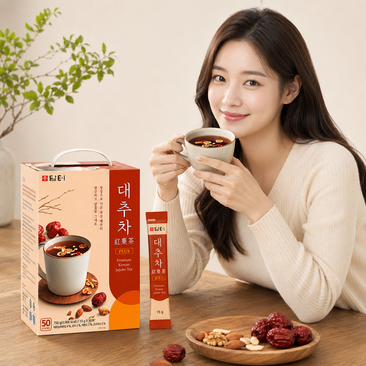 DAMTUH Jujube Tea Plus 50 Sticks Premium Red Date Tea Almond Walnut
