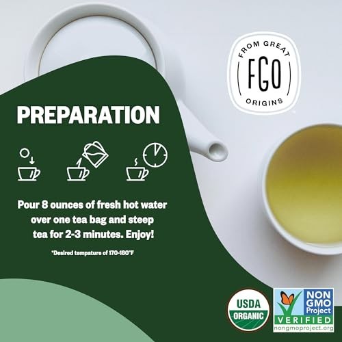 Organic Green Tea Bags – 100 Count Eco-Friendly, Caffeinated, Resealable Pouch