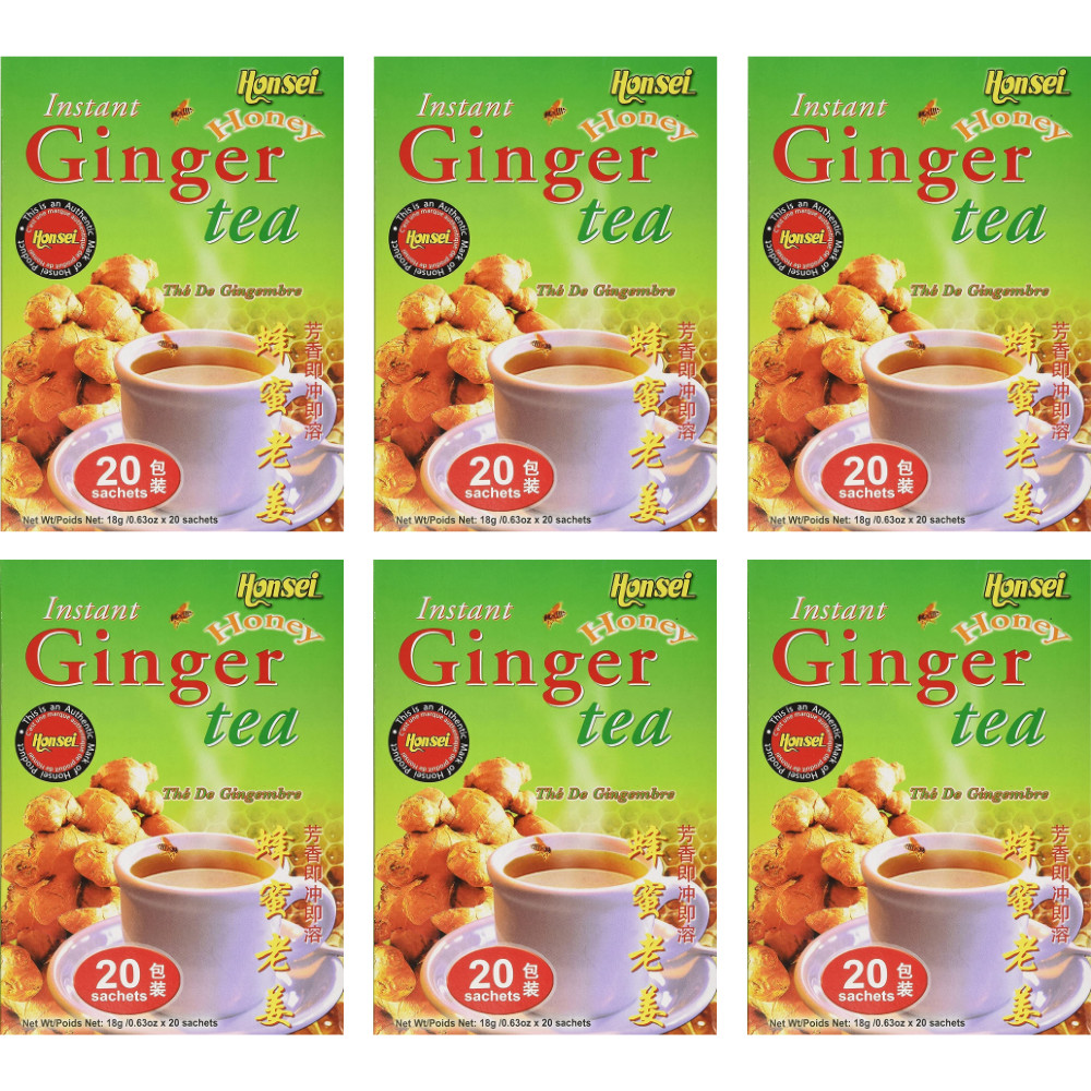 Honsei Instant Ginger Honey Tea, 18 g/0.63 oz., 20 Sachets Each Box – 6 PACK