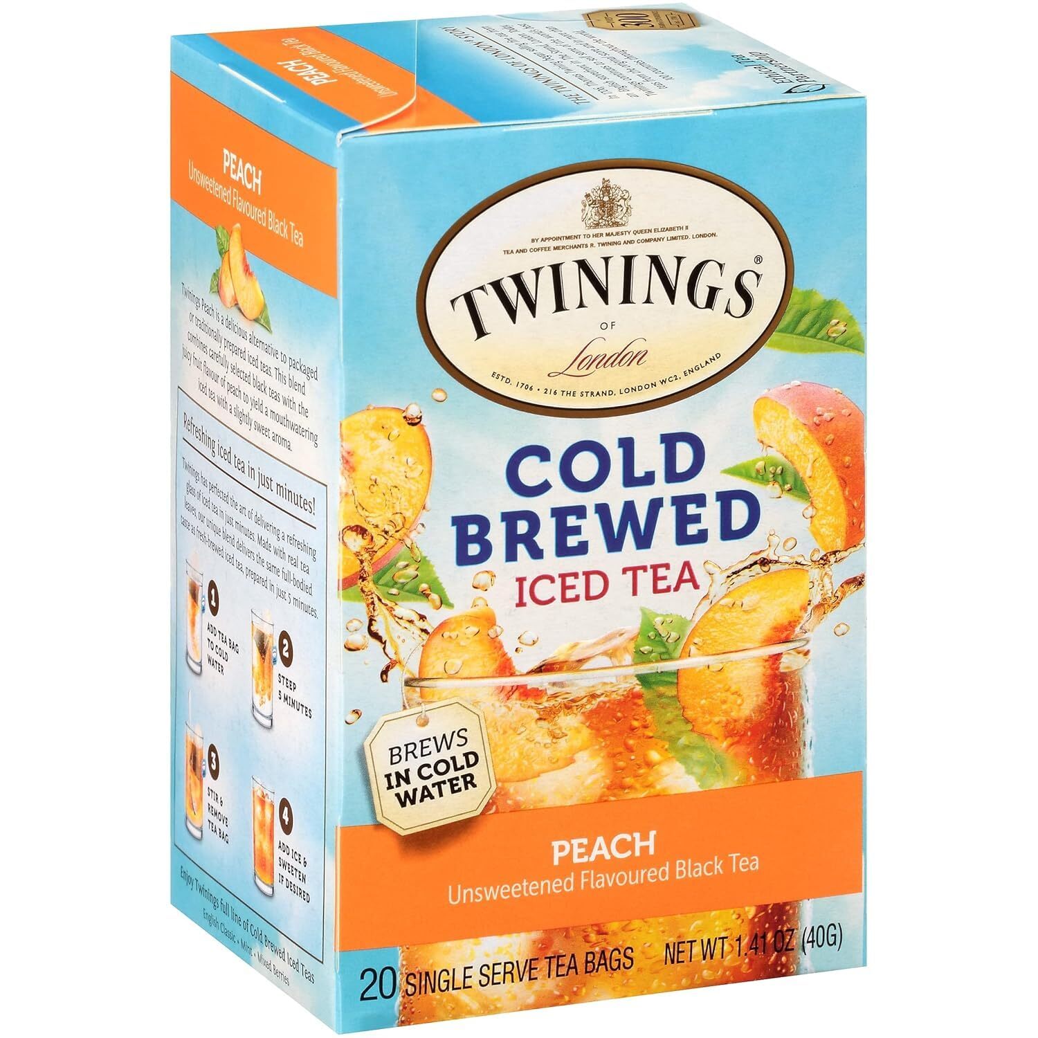 Twinings Cold Brew Peach Tea 40 Individually Sealed Bags Iced Tea Pack of 2