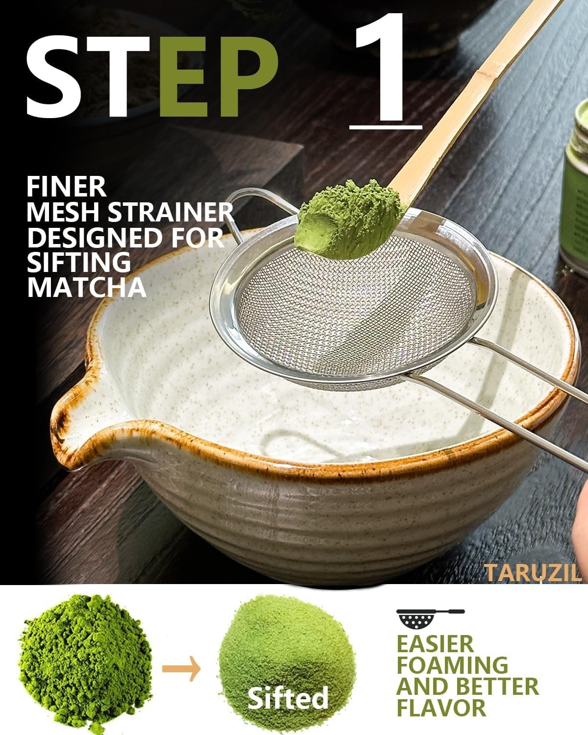 Matcha Whisk Set with Bowl, Bamboo Whisk, Scoop, Sifter, Matcha Whisk Holder