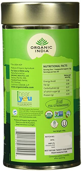 Organic India Tulsi Green Tea Classic 100g Tin with Free Shipping