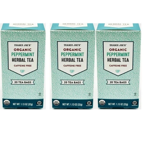3 Pack Trader Joe’s Organic Peppermint Herbal Tea 20 Tea Bags Each, Total 60 ct