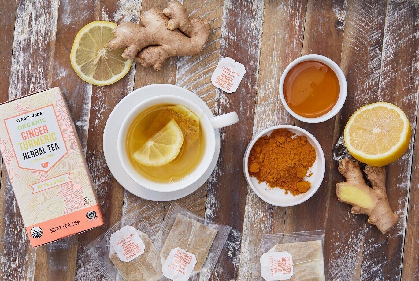 3 x Trader Joe’s Organic Ginger Turmeric Herbal Tea 20 Tea Bags Each, Total 60ct