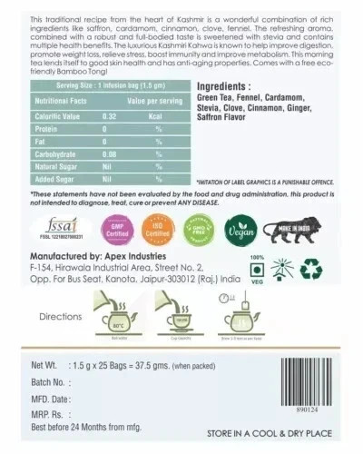 VANN MANTRA Herbal Green Tea Kashmiri Kahwa Masala Chai 25 Tea Bags
