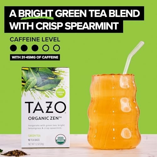 Organic Green Tea Bags 16 Count Caffeinated Lemongrass Spearmint Non-GMO Kosher