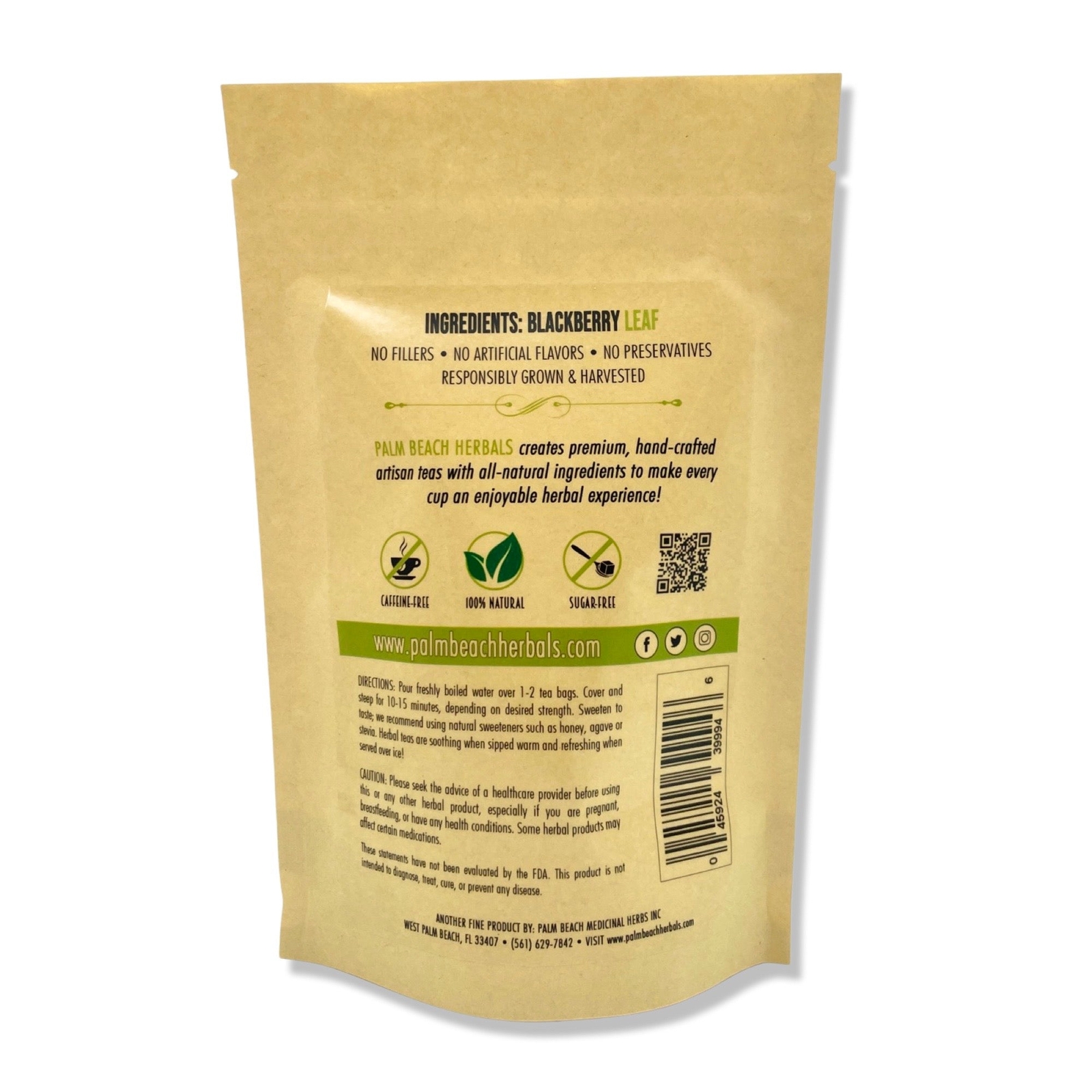 Blackberry Leaf Tea by Palm Beach Herbals | 30ct, Caffeine-Free