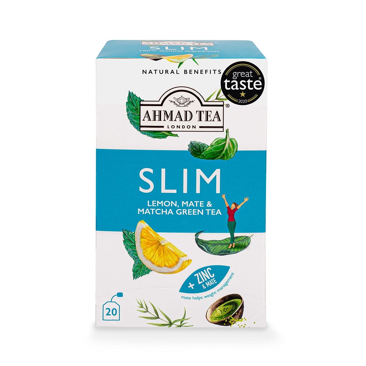 Ahmad Tea Green Tea, Lemon, Mate, & Matcha ‘Slim’ Natural Benefits 20 Count