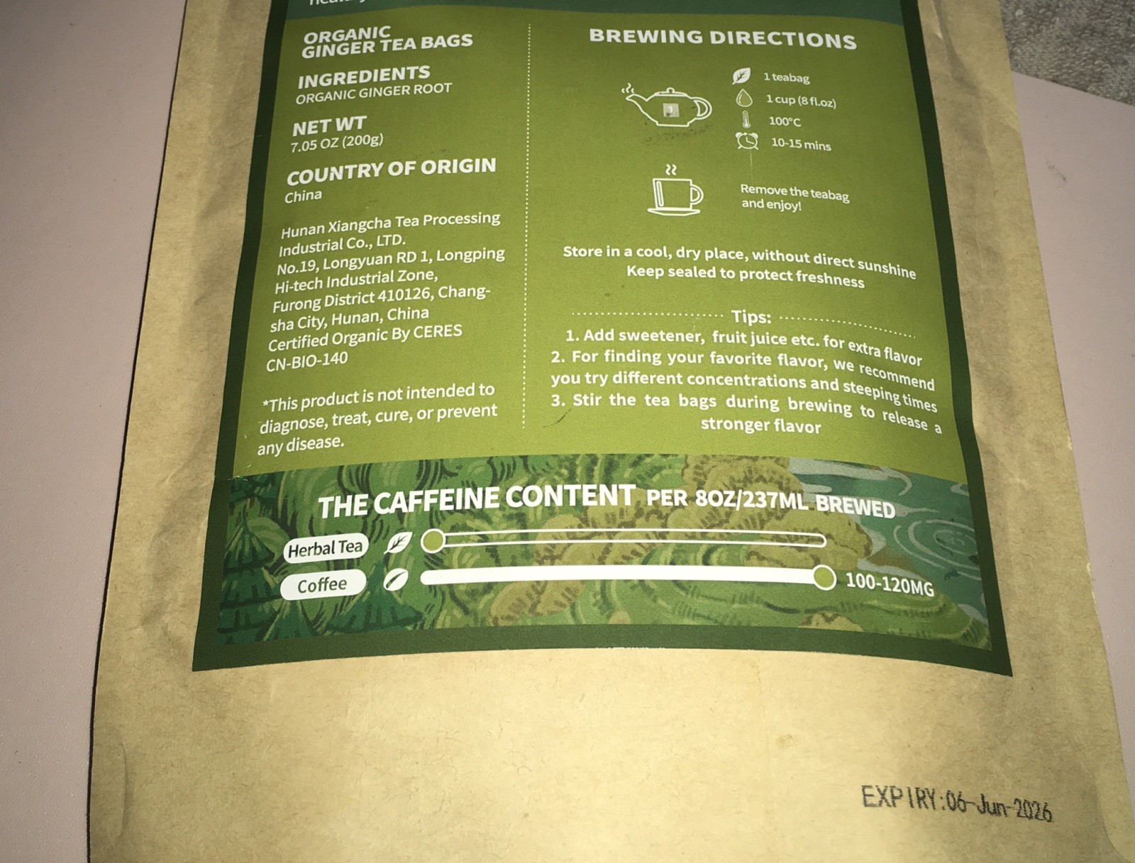 GLDNT 100 Organic Premium Ginger Root Tea Bags Fresh Unique Zesty Flavor 7.05 Oz