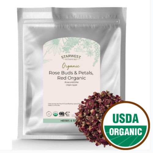 Starwest Dried Red Rose Buds & Petals Tea – Organic – Edible 1 lb. EXP. 11/2027