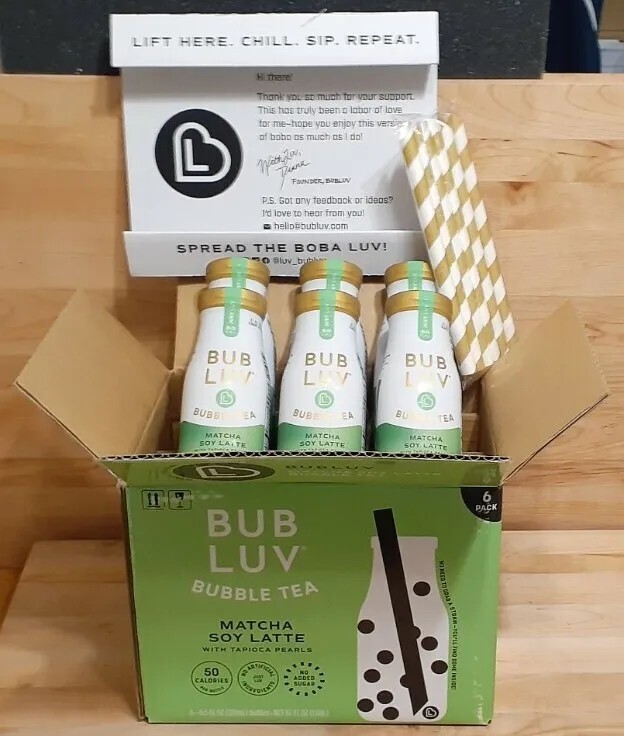 REDUCED! BUB LUV BUBBLE TEA MATCHA SOY LATTE 6 pack Bottles w/tapioca Pearl’s