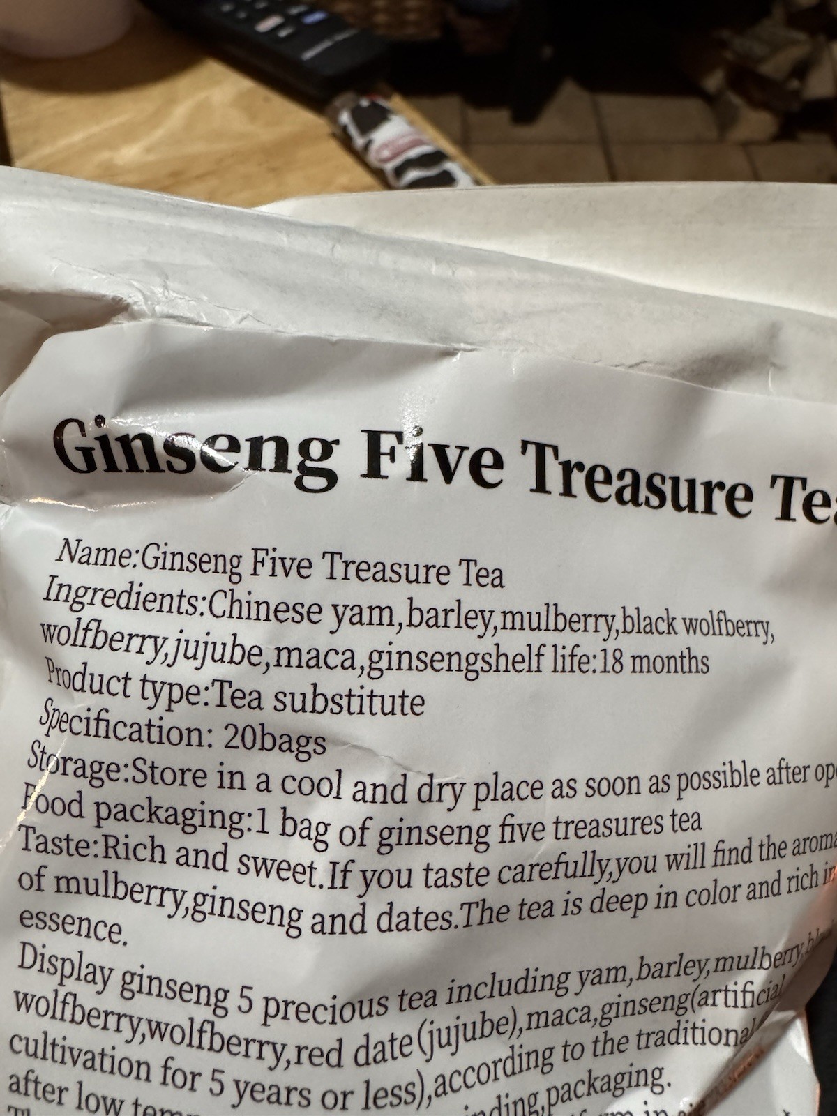 Ginseng Five Treasure Tea 20 Teabags Unopened New