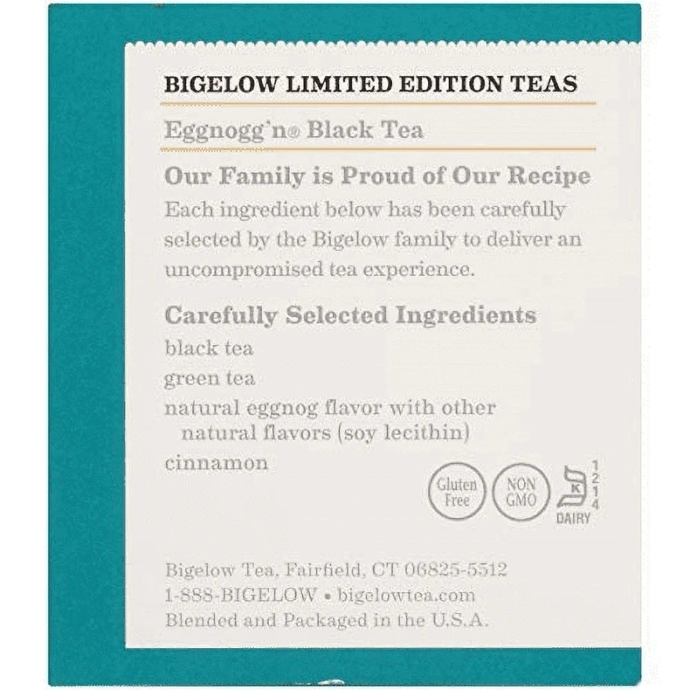 Bigelow Tea Eggnogg ‘n Black Caffeinated 18 Individual Bags 2 Box Eggnog Winter
