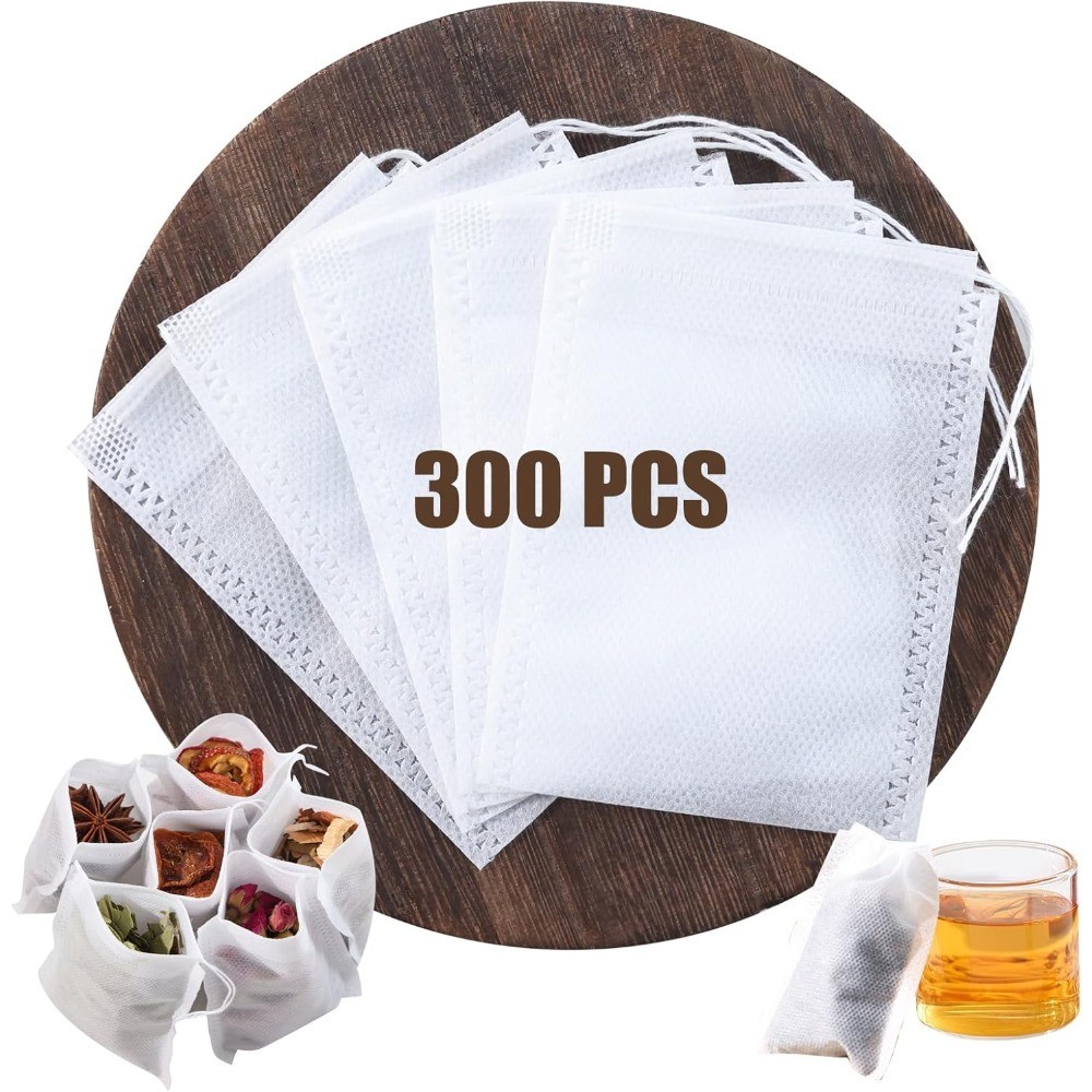 300 Count Empty Tea Bags with Drawstring, Fillable Sachets for Loose Leaf