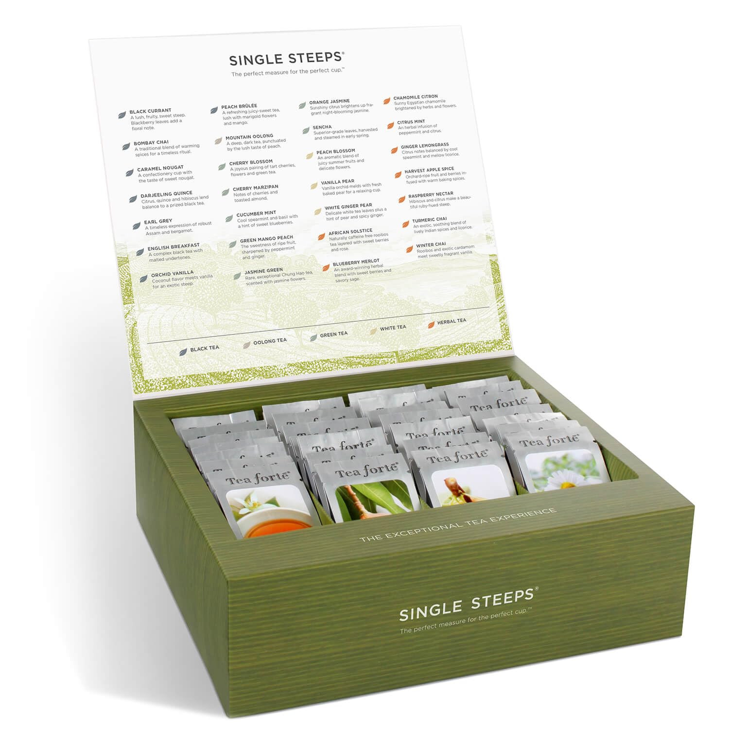 Tea Forte Single Steeps Loose Leaf Tea Sampler, Assorted Variety Tea Box, 15 Sin
