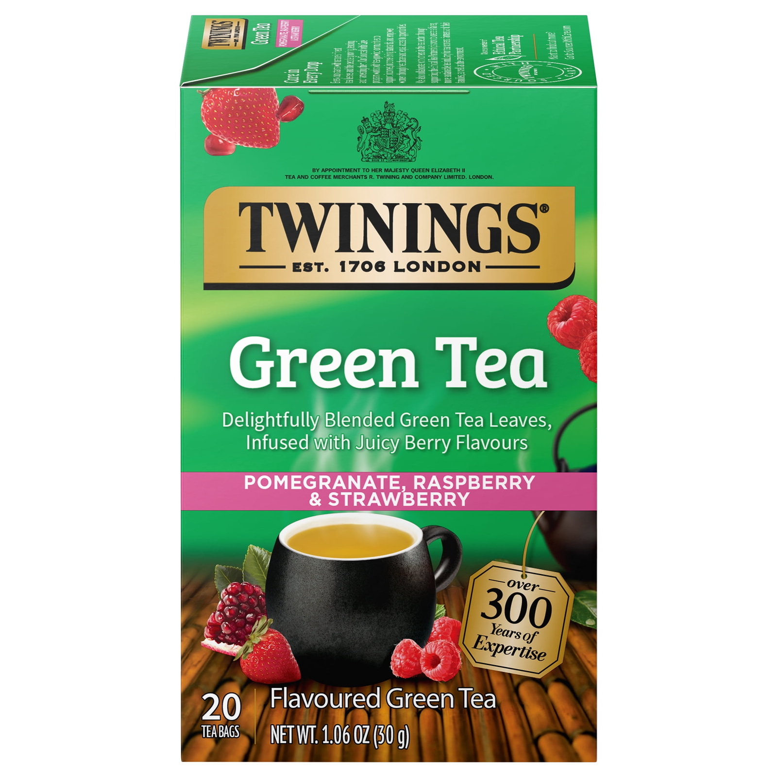 Twinings Green Tea Bags with Pomegranate, Raspberry, and Strawberry – 20 Count