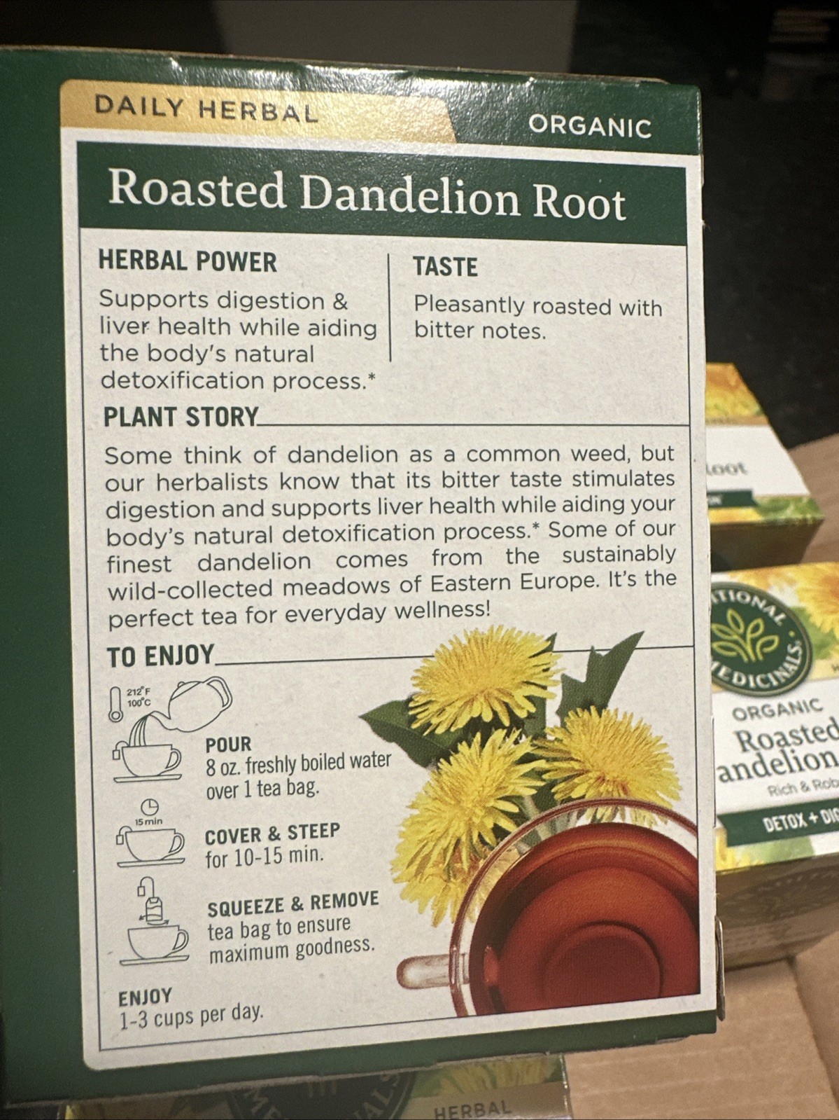 Traditional Medicinals Org Roasted Dandelion Root Herbal 16 Tea Bags (6 Pack)