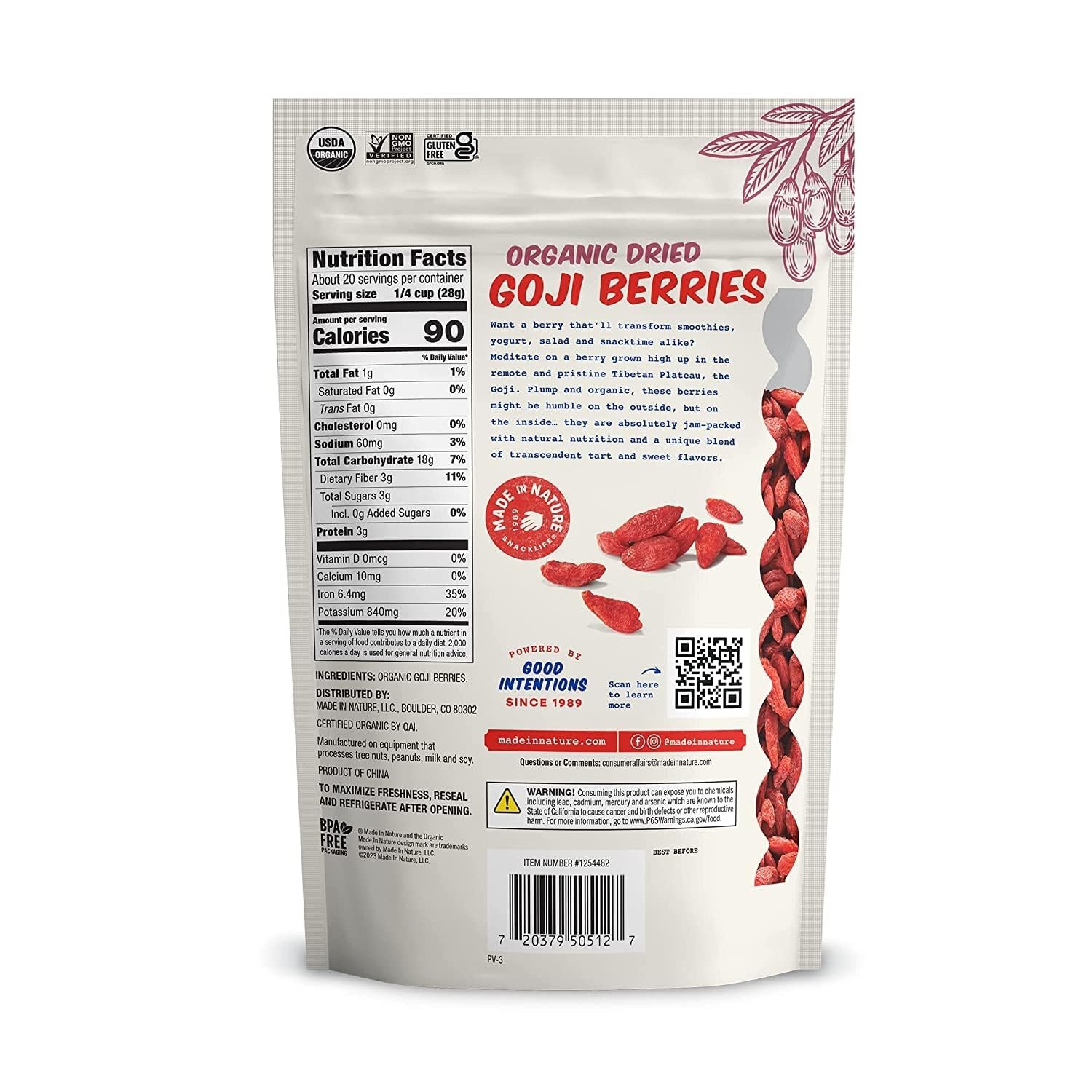 Organic Sun-Dried Goji Berries, 20 Ounce (Pack of 1) – Vegan Snack, Non-GMO, Uns
