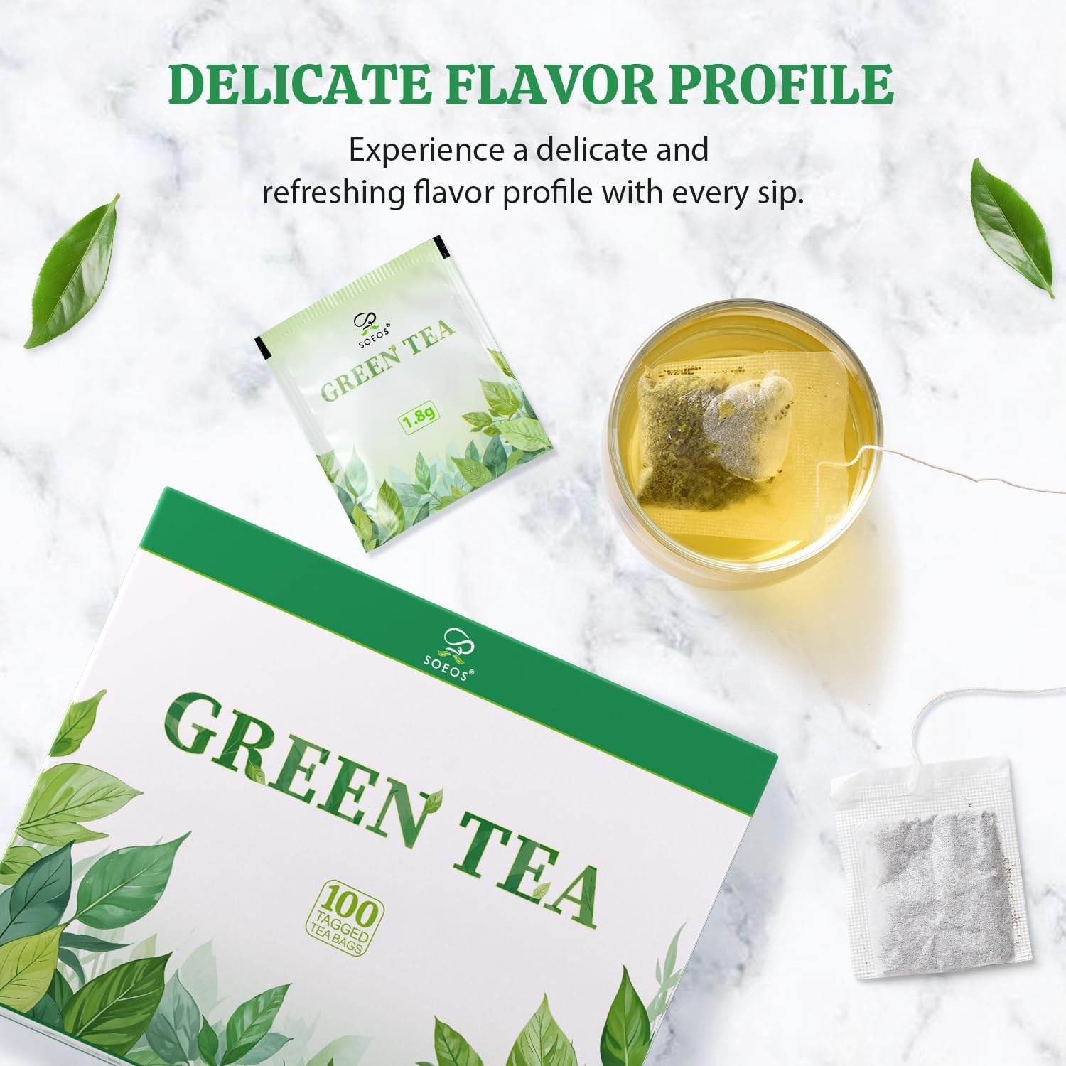 Green Tea, 6.3 oz (180g), 100 Tea Bags, Refreshing and Fragrant, Sustainably