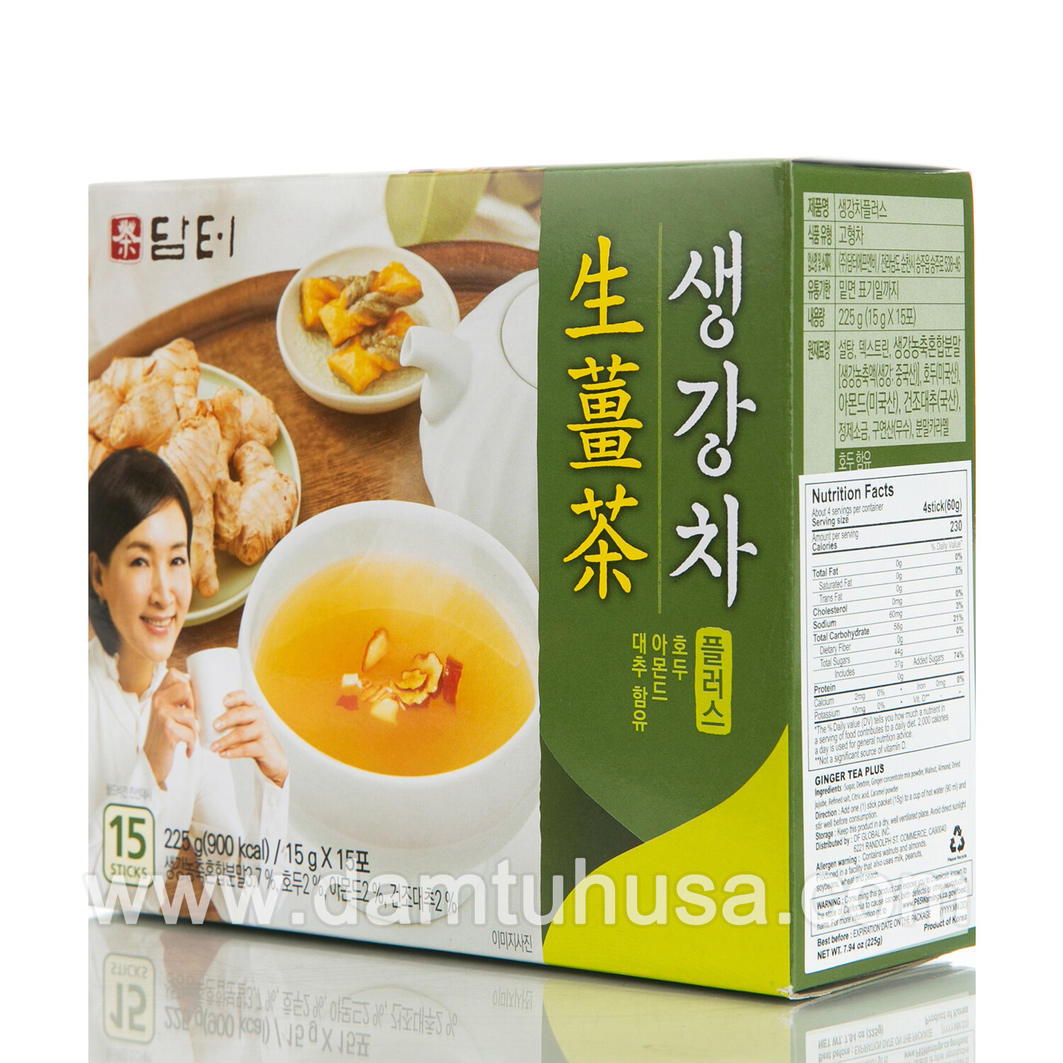 DAMTUH Korean Traditional Premium Ginger Powder Tea Plus x 15 Stick, Korean Tea