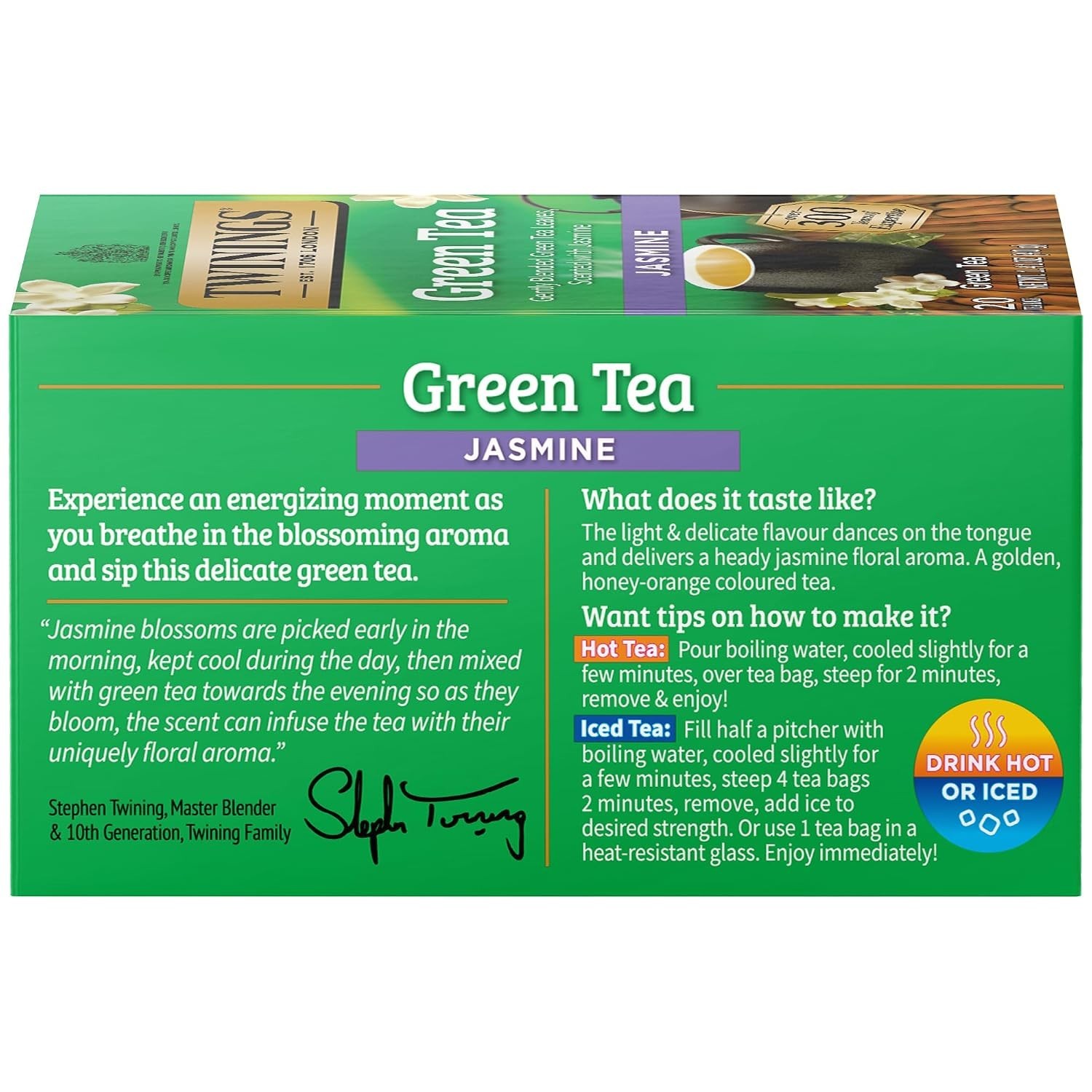 Green Tea with Jasmine – 20 Individually Wrapped Bags for Relaxation