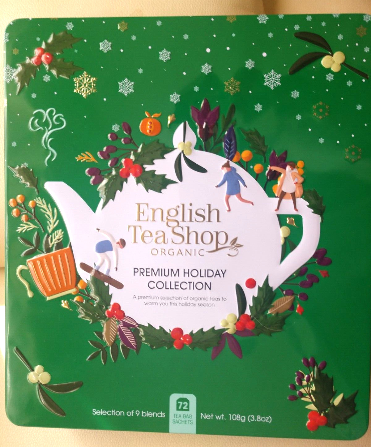 English Tea Shop Green Tin 72 Tea Bags Sachets 9 Organic Blends Premium Gift