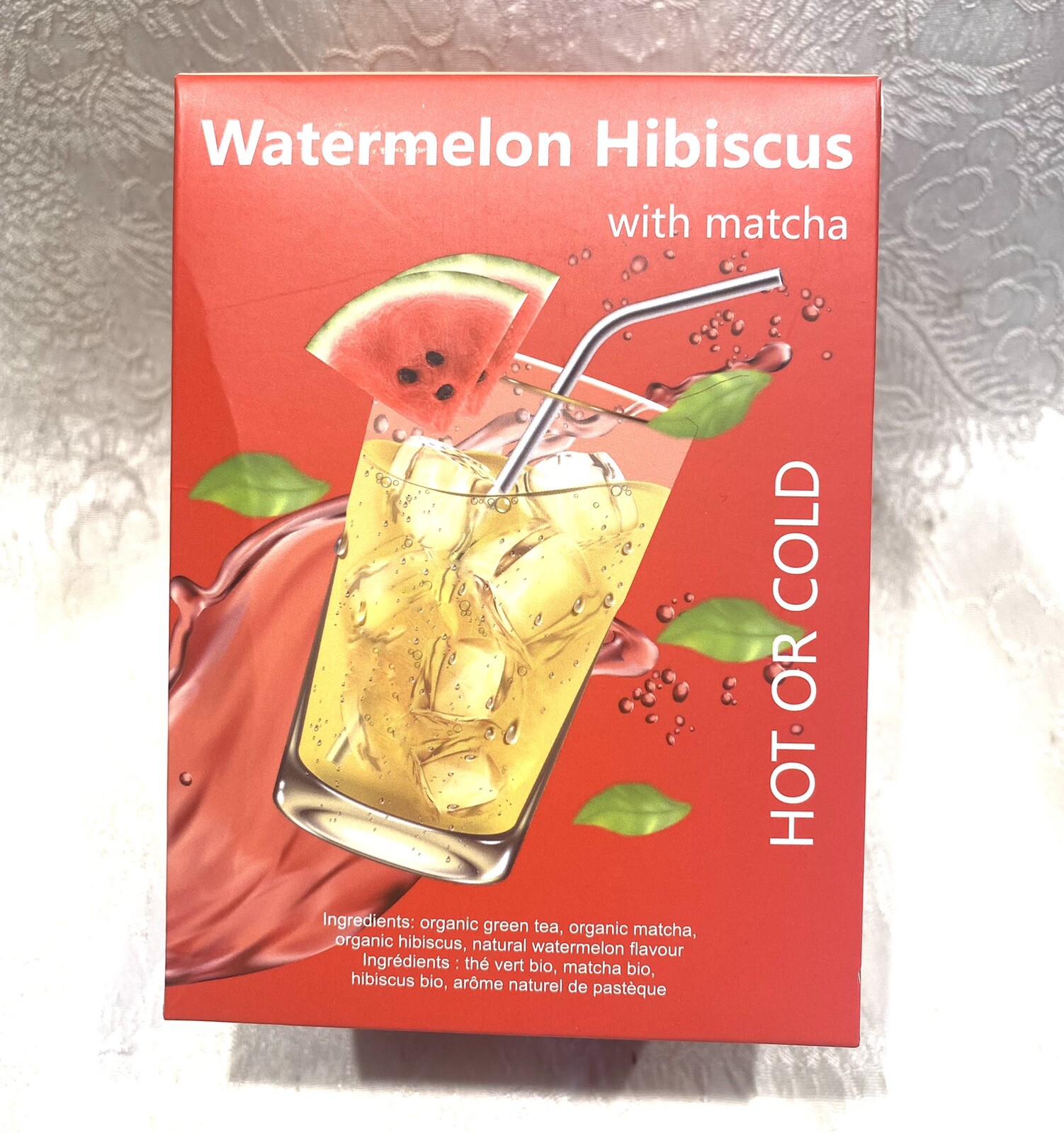 ICED TEA Cold Brew WATERMELON HIBISCUS GREEN w/ Matcha 25 Bags Harmony Organic