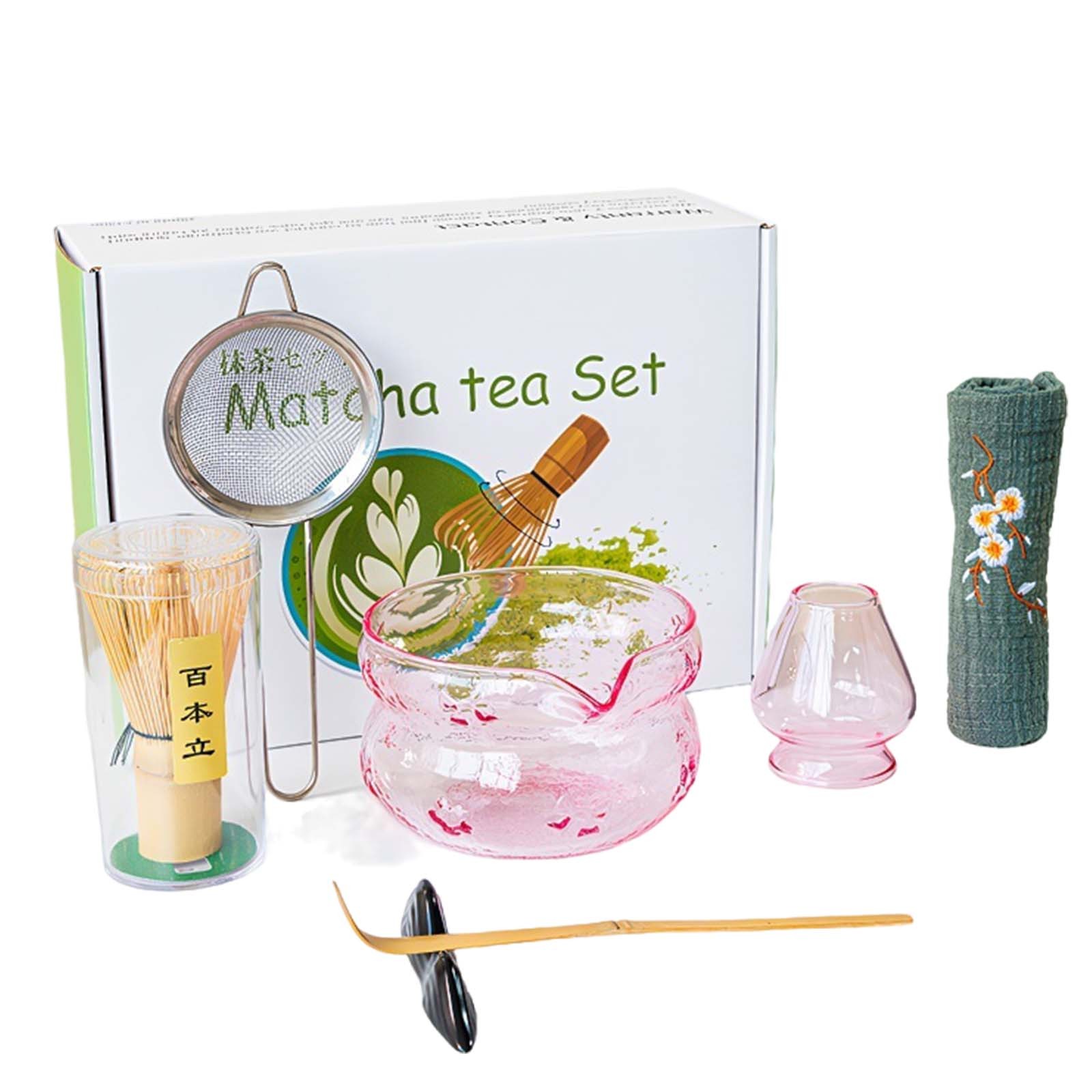 7Pcs Matcha Whisk Set Glass Matcha Tea Set Includes Matcha Bowl with Spout Scoop