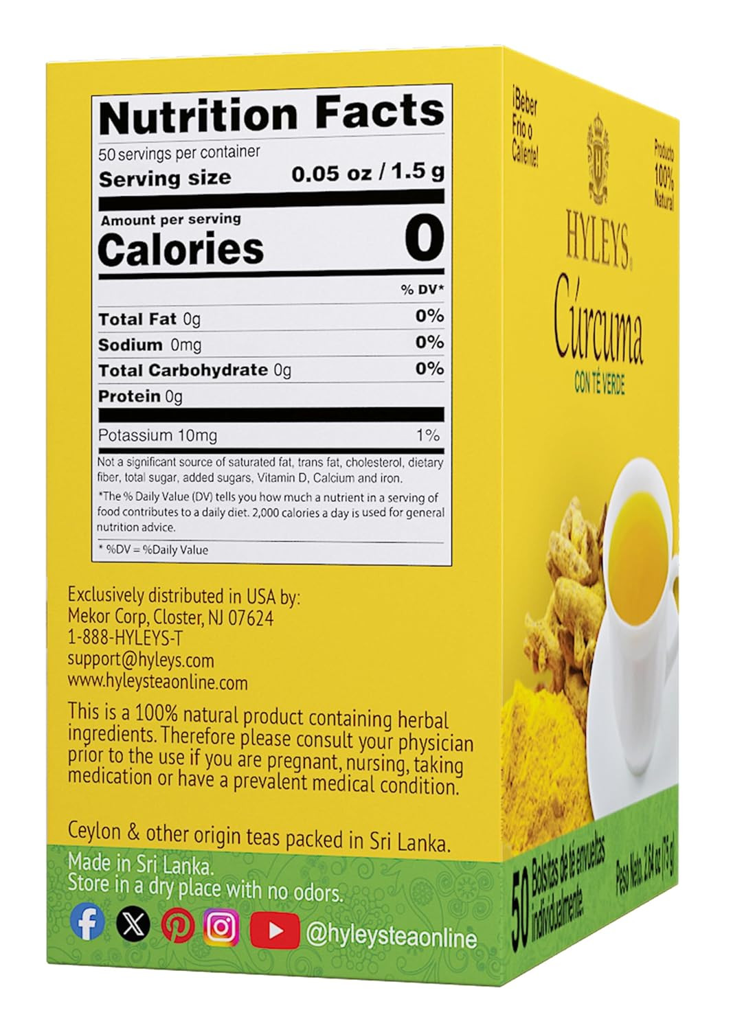 Turmeric Green Tea – Green Tea with Turmeric Root – Herbal Tea Bags – 50 Individ