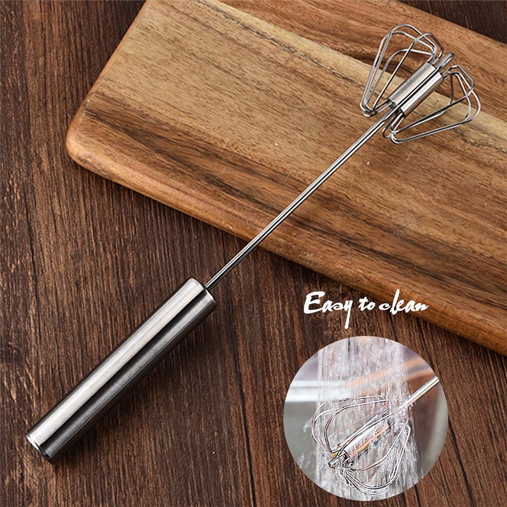 Stainless Steel Egg Whisk, Hand Push Rotary Whisk Blender, 12in, Silver