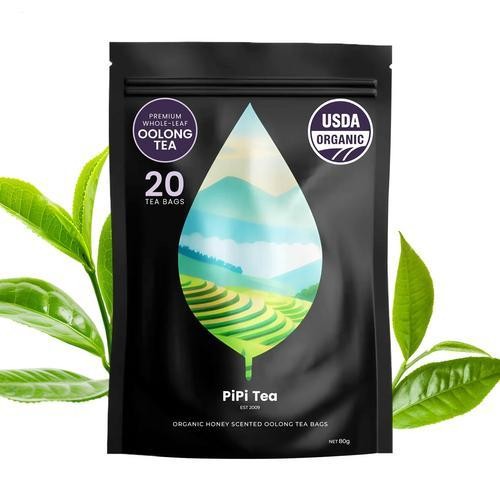 PiPi Tea Organic Oolong Tea Bags–Whole Leaf, 20 Bags(4g Each)–Cortisol & Calming
