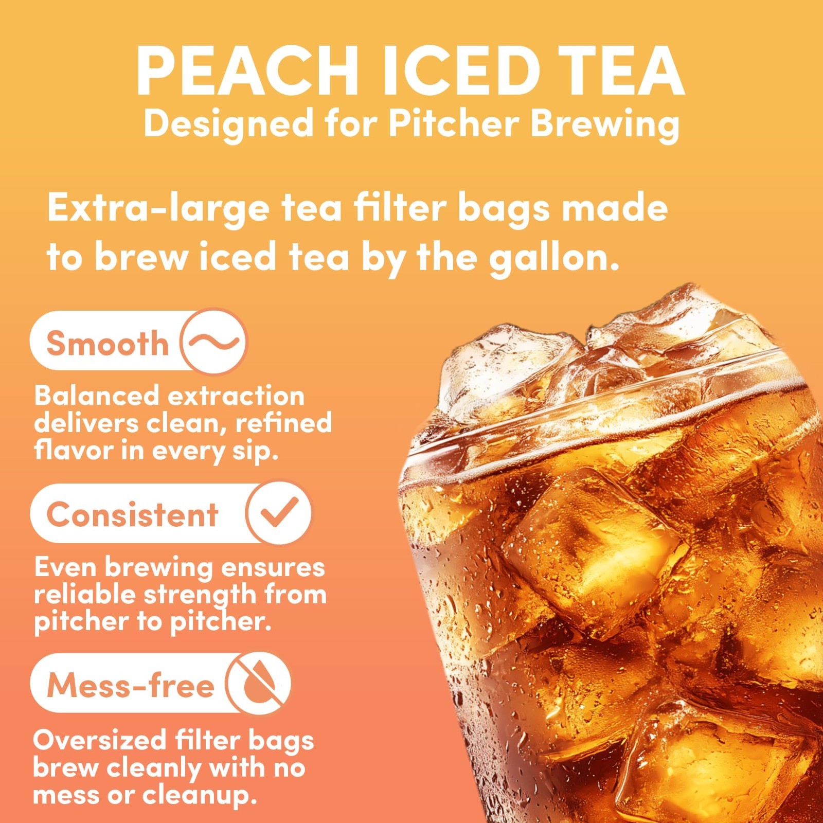 Peach Flavored Iced Tea Bags – Quick Brew Southern Style, 48 Gallons, 1 oz Packs