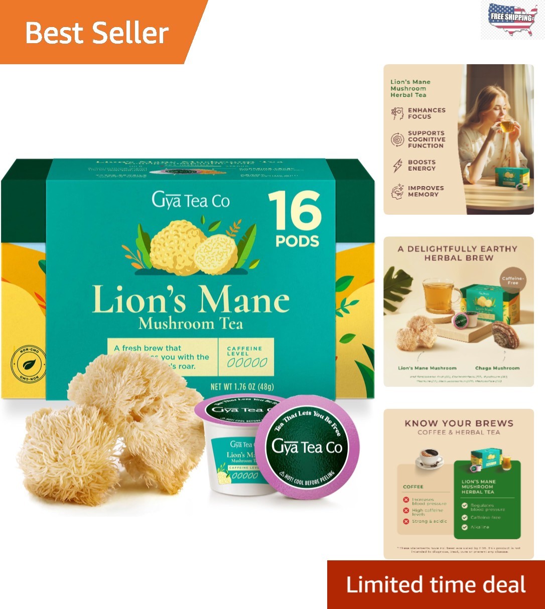 Manually Harvested Lion’s Mane Mushroom Tea – 16 Pods for Hot or Iced Enjoyment