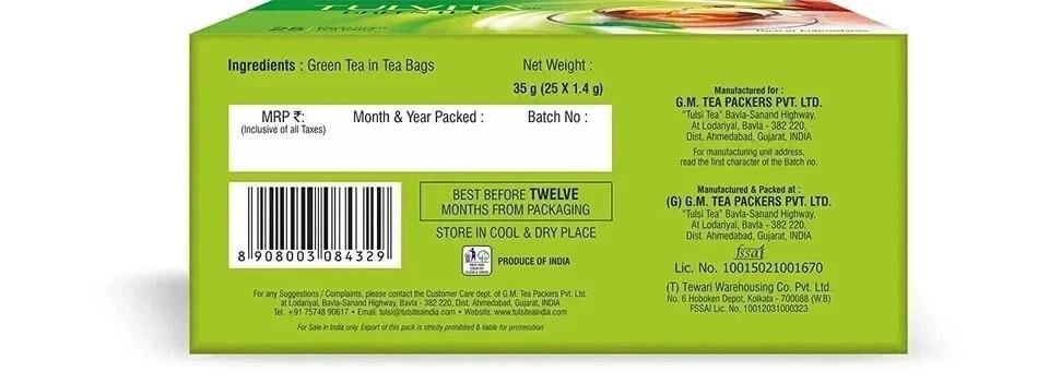 Tulvita Green Tea 25 Enveloped Tea Bags 35G Free Shipping World Wide