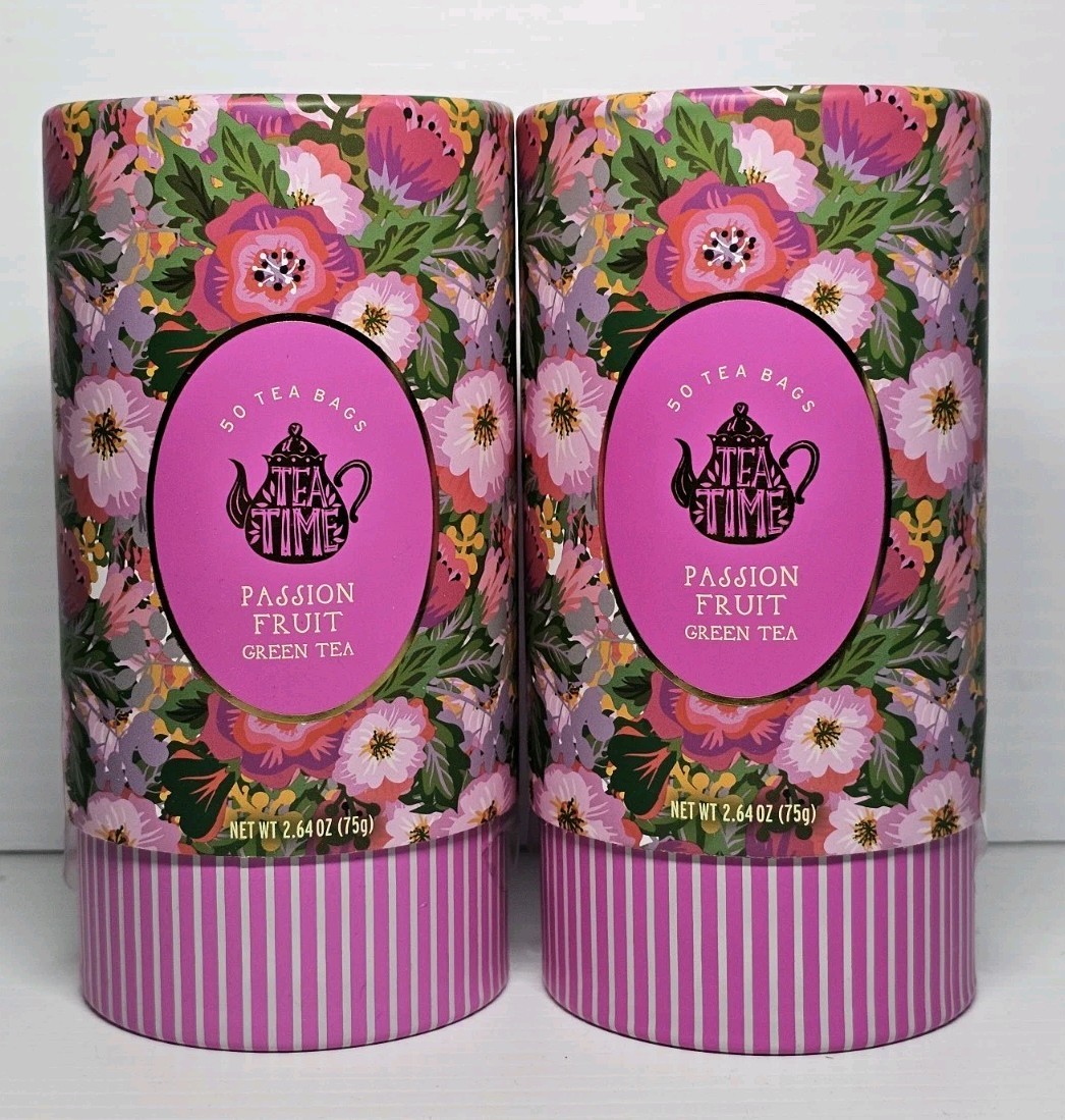 TEA TIME 🫖 CAFFEINATE 🫖 PASSION FRUIT GREEN TEA -2 tubes -100 Tea Bags EX 2028