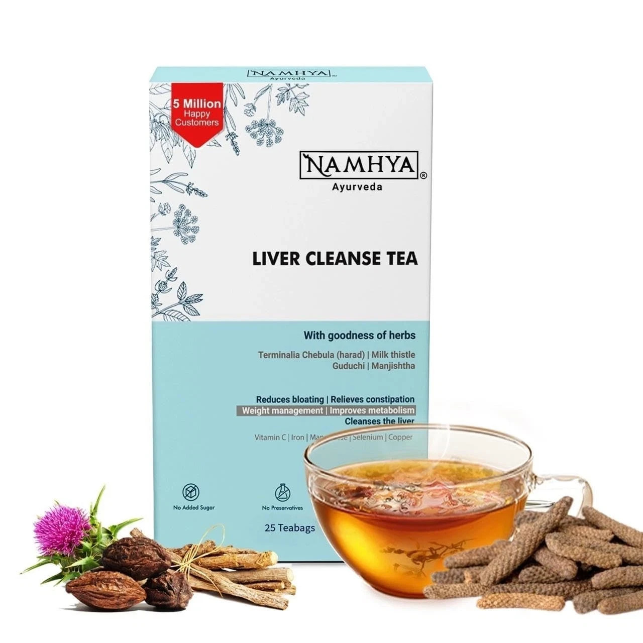 Namhya Ayurveda Liver Cleanse Herbal Tea Harad Milk Thistle 25 Tea Bags