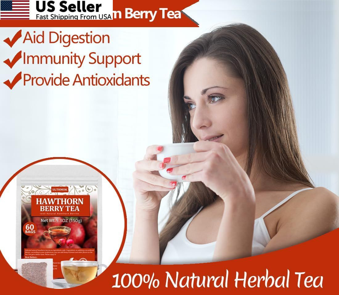 Hawthorn Berry Tea 60 Bags Natural Antioxidant Caffeine Free Herbal